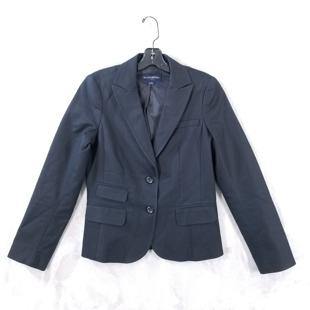 Banana Republic Blazer Womens 8 Black Cotton Blend 2 Button Office Career Jacket